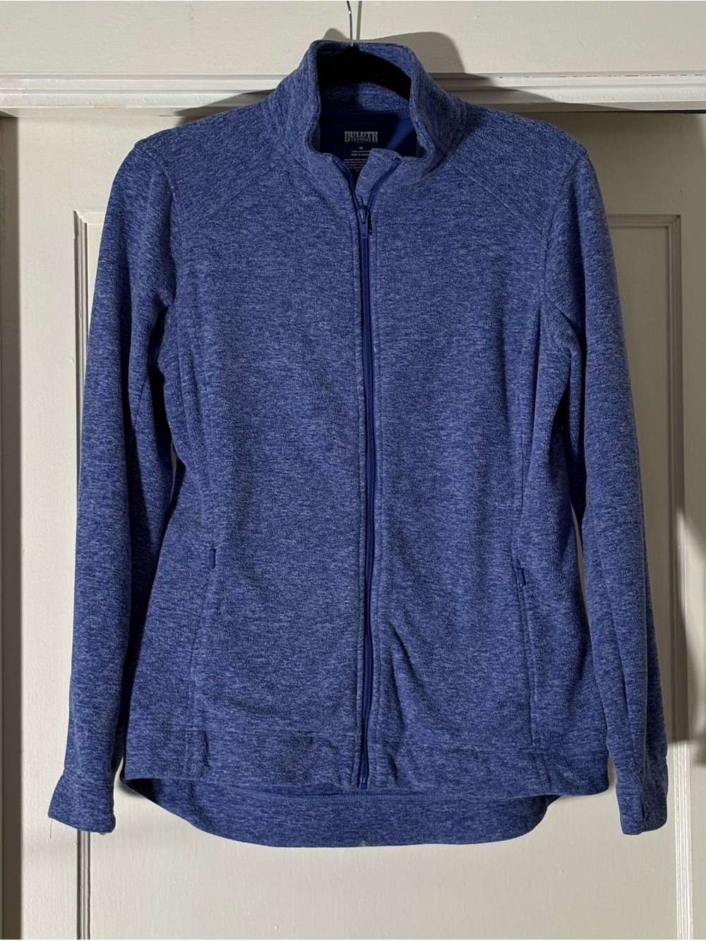 Duluth Trading Co Women's Heathered Indigo Full-Zip Jacket with thumbhole